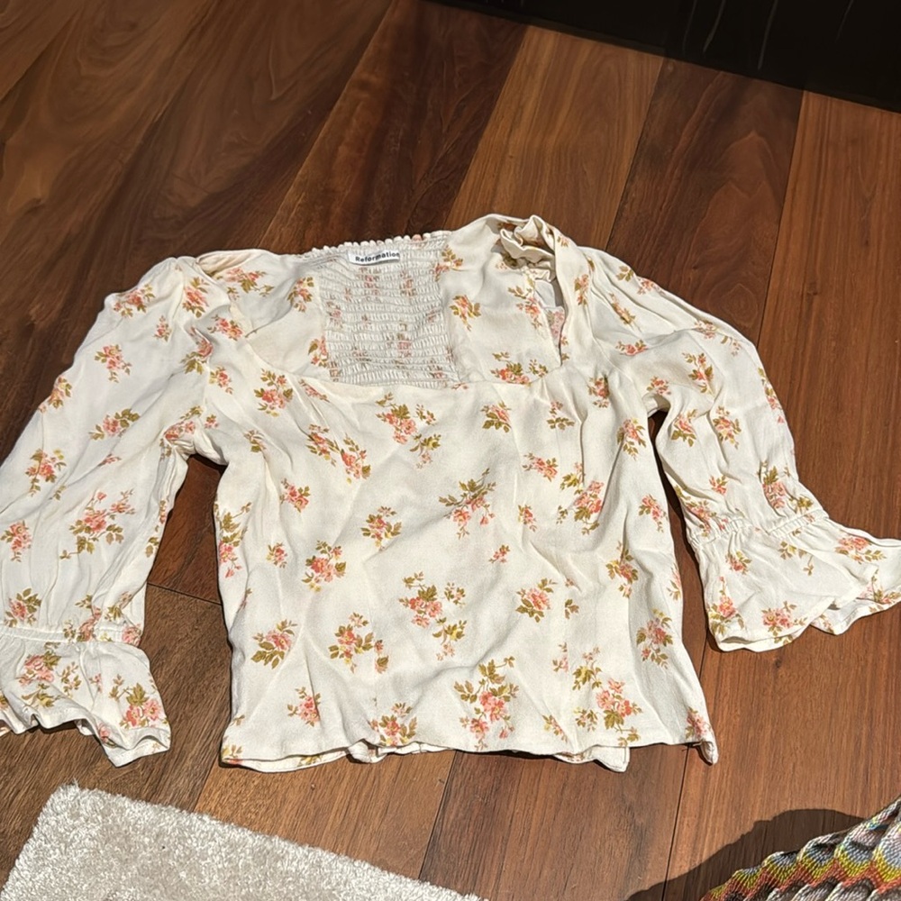 Reformation floral long sleeve top white size 0